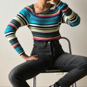 Multi-Color Striped Ribbed Sweater
